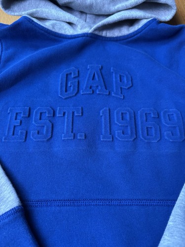 Gap Kids Boys Logo Hooded Sweatshirt Hoodie GAP Grey Blue Size M (8) Pullover - Picture 2 of 4