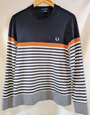 Fred Perry Reissues M4825 Long Sleeve Top Navy Stripe Cotton Jumper Medium
