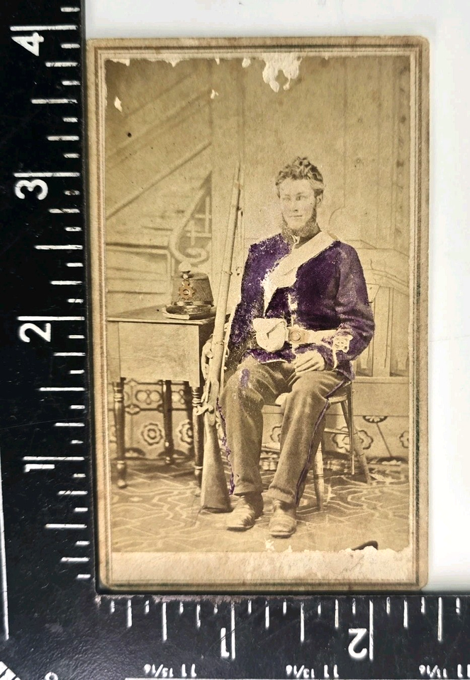 Antique CDV Photo Canadian Soldier Man Military Hat Gun Rifle Hand ...