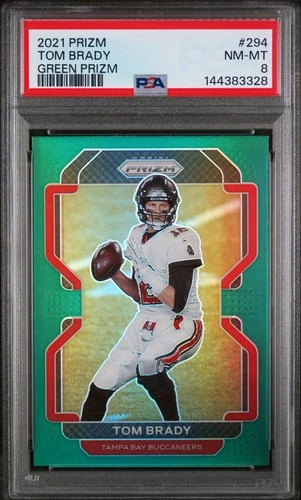 2021 PANINI PRIZM GREEN PRIZM #294 TOM BRADY PSA 8