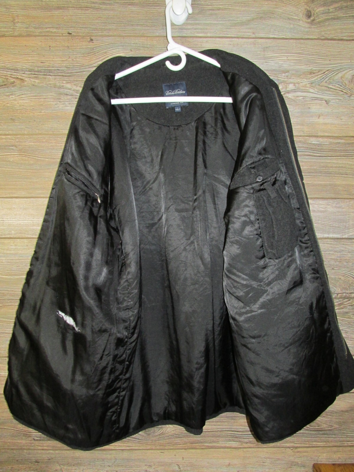 Brooks Brothers Mens Black Wool Overcoat Size Large Cashmere Full Zip