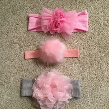 Headband BOWS Lot Of THREE Pink / Pink / Pink  Grey. NEW.