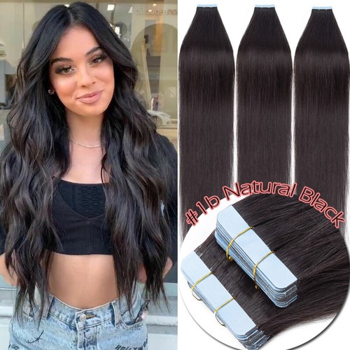AAAA Tape In 100% Real Human Hair Extensions Skin Weft FULL HEAD 14"-24" Long US - Picture 21 of 33