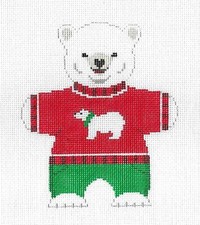 Polar Bear in Red Sweater handpainted Needlepoint Canvas from Susan Roberts