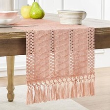 Macrame Style Boho Table Runner, Pink Table Runners 90 12x90 Inch Rose Pink