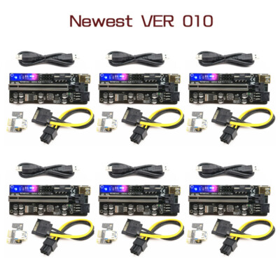 6 Pcs PCIE adapter board 60cm USB3.0 Cable Newest  010S Plus GPU Riser Card SATA