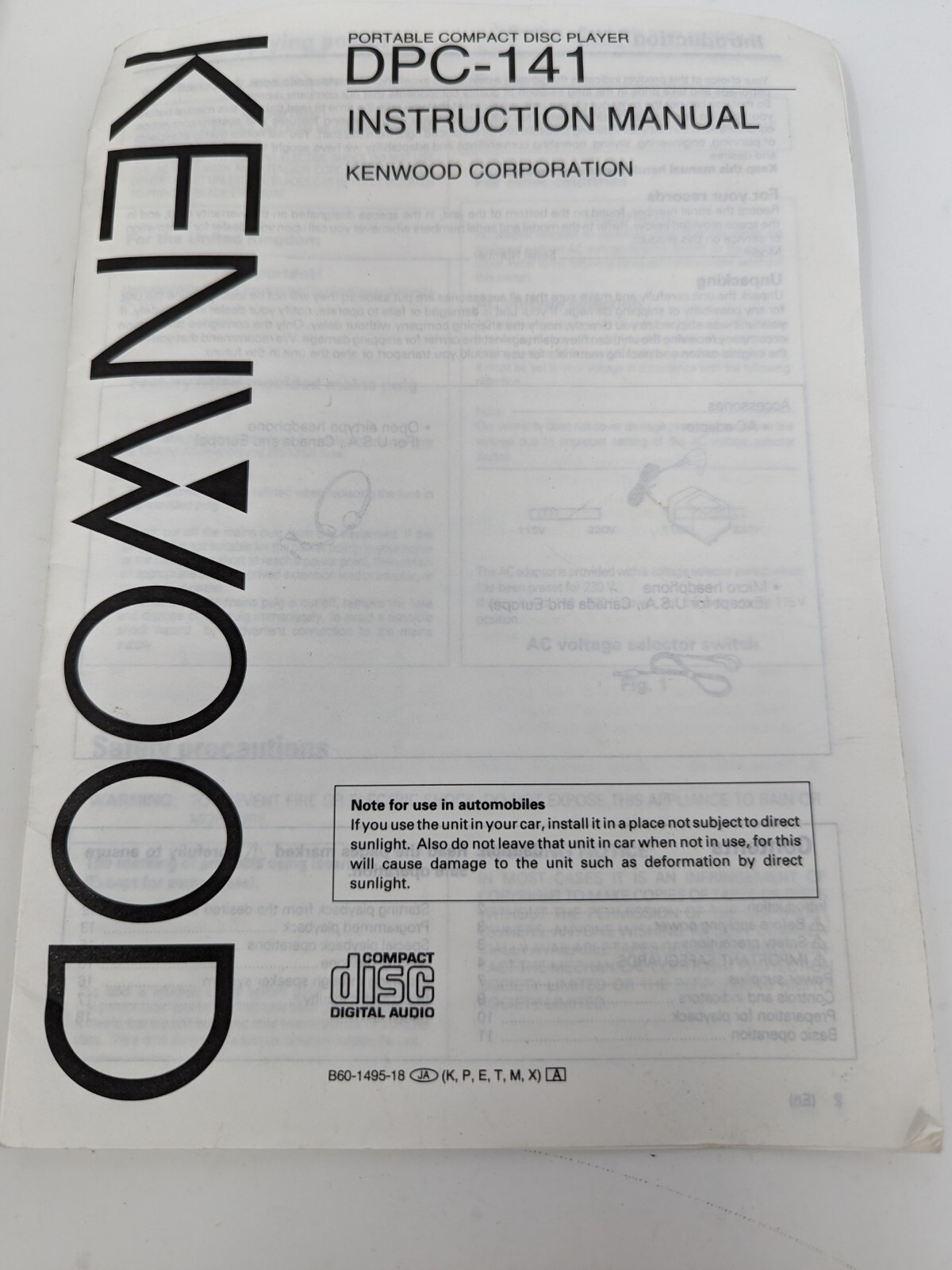 Kenwood Portable CD Player DPC-141 + Carrying Case, AC Adapter, Sound Feeder 