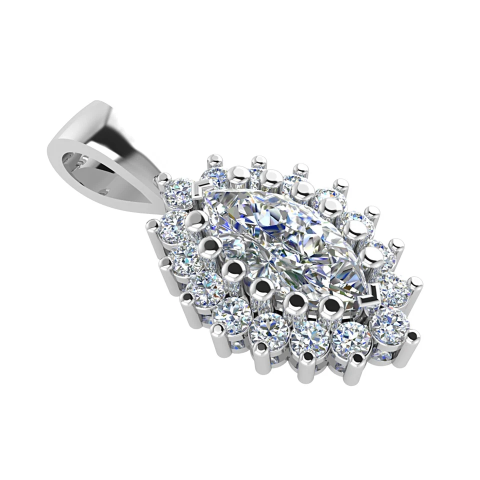 Набор гало из кубического циркония маркизы 4 карата подвеска-капля в серебряной 18-дюймовой кабельной цепи 925 пробы - Изображение 2 из 4