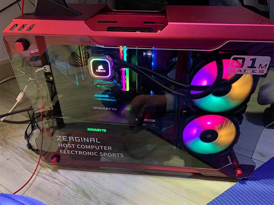 Aluminum Alloy Frame Tempered Glass Mini Computer Case Gaming ATX Matx PC Red - Image 4 of 4