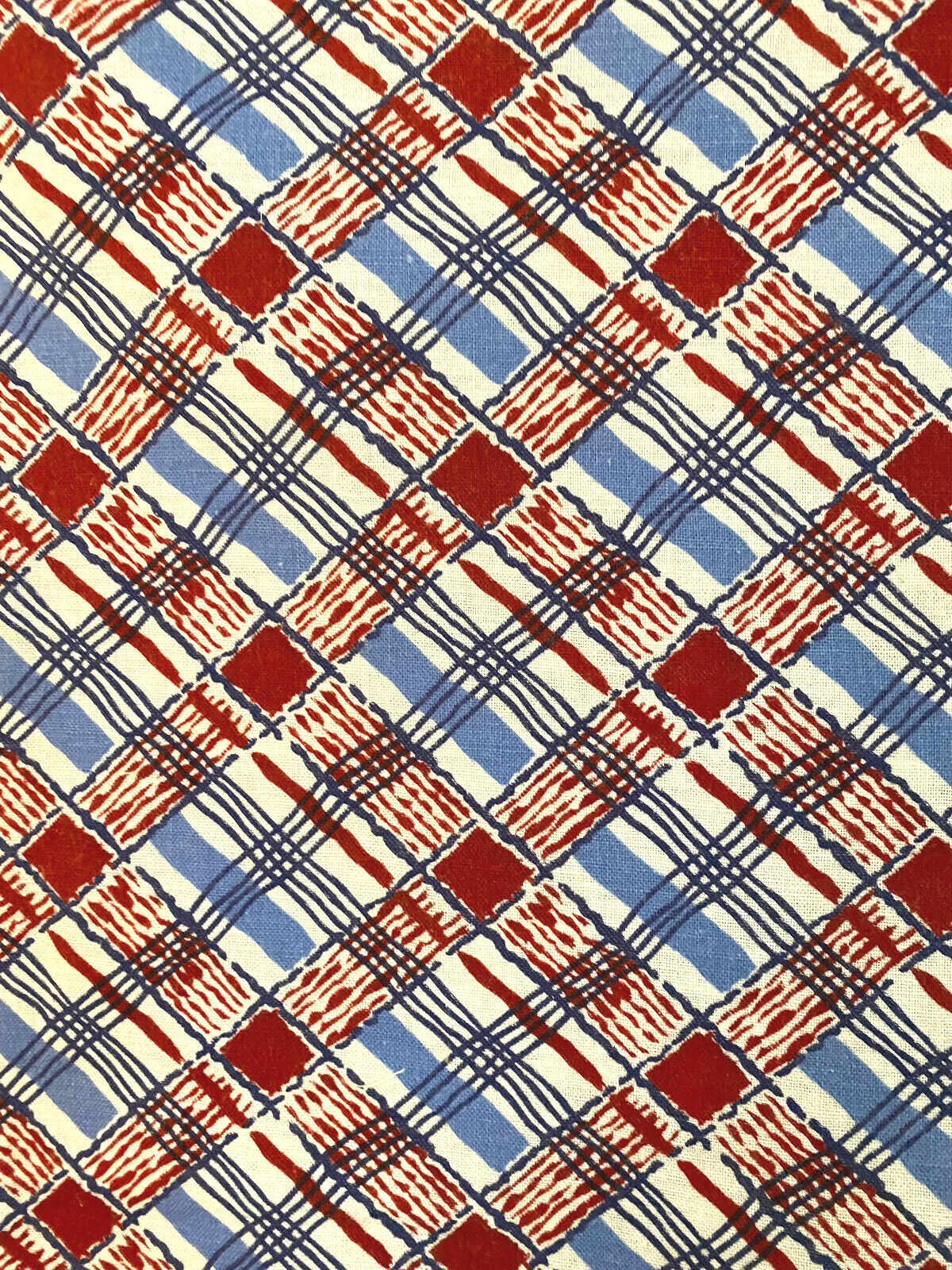 Vintage Feed Sack Fabric in Red White and Blue Stylized Plaid