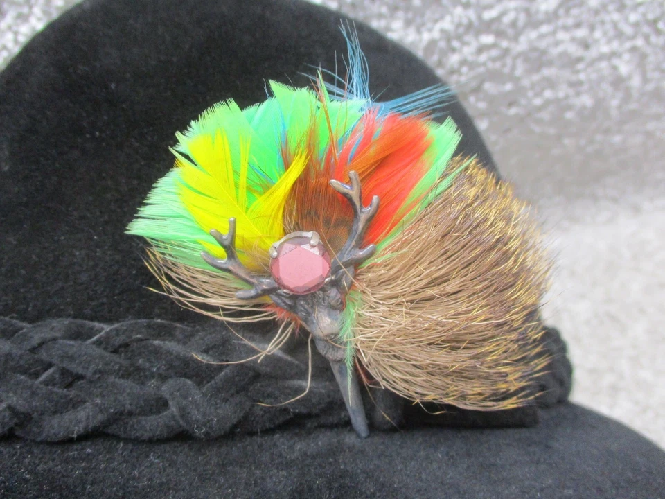 De colección Brooks Brothers Fedora Negro Terciopelo Genuino 7 1/4 Pluma Alce Detalle Usado en Excelente Condición Foto 3 de 4