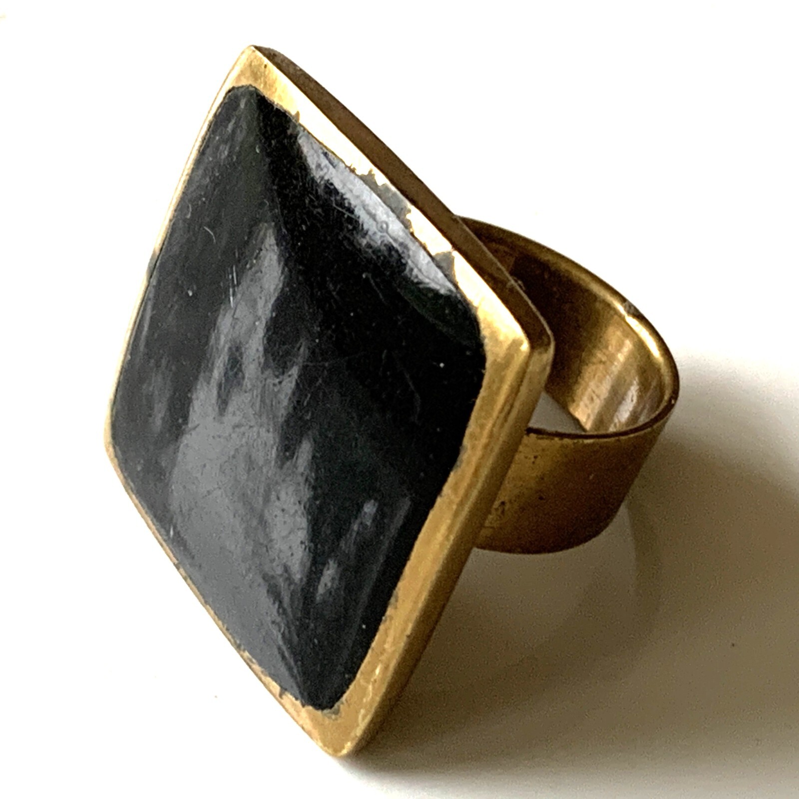 Vintage Large Statement Black Square Ring with Ta… - image 1