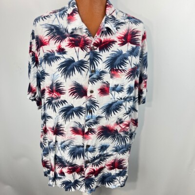 FR2 GOLF アロハシャツ Pattern Aloha Shirt 2XL Hawaiian Aloha 2 XL Shirt Palm Leaves Red White Blue