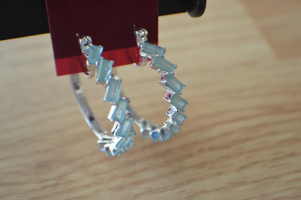 4.30ct Blue Grandidierite Hoop Earrings Rhodium over Fine Silver  ~ 1 1/4 Inch - Image 2 of 4