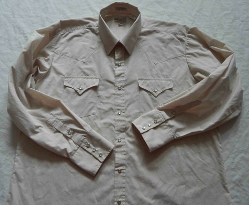 Beige White Long Sleeve Pearl Snaps Western Shirt - XL Mens Sheplers 17.5 Cowboy - Picture 6 of 8