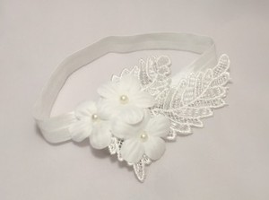 Baby Girl Off White Christening Headband Baptism Wedding Flower Pearl Hairband