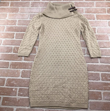 Calvin Klein Dress Women Small Light Brown Cowl Neck Buckle Acrylic Knit Sweater