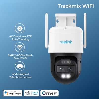 WiFi4K Outdoor Security Dual-Len Motion Tracking 8MP PTZ 6X Zoom AI Human Detect