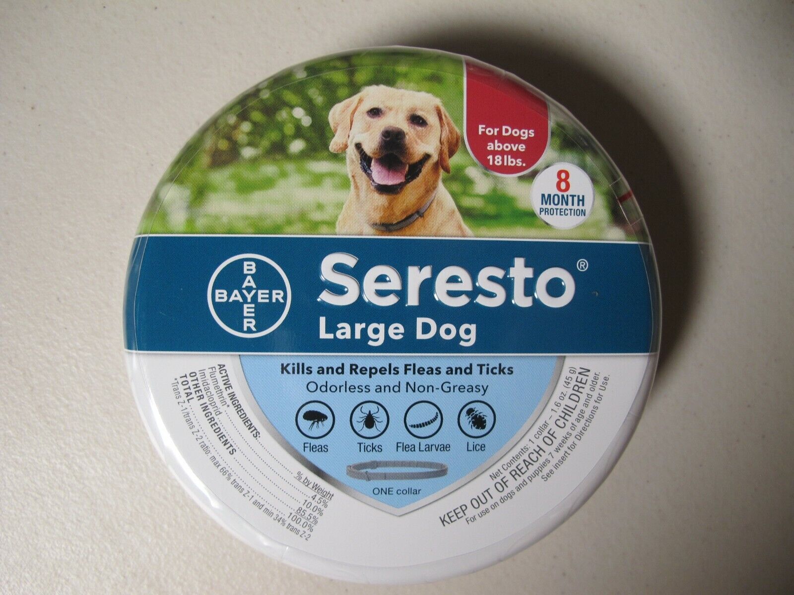 Bayer Seresto Flea & Tick Collar For Large Dogs Over 18 lbs 8 Month Protection