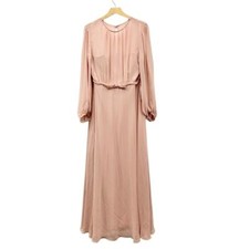 Dessy Collection Puff Sleeve Blouson Overlay Chiffon Maxi Dress in Blush size 14