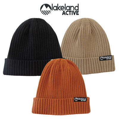 Lakeland Active Herren Birkett Rippstrick Beanie Mütze Schwarz Sand Burnt Orange