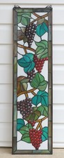 10" x 35.75" Tiffany Style stained glass window panel flower Grape w/ Vine HF240