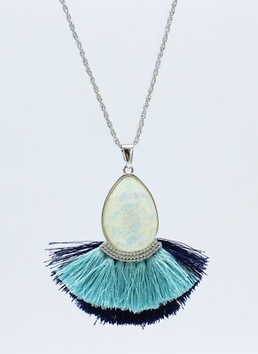 New Silver Necklace with Tassel Stone Pendant by Christopher & Banks #N2767