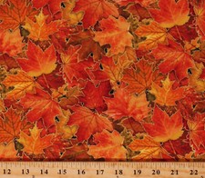 Cotton Fall Leaves Golden Orange Red Autumn Seasons Fabric Print by Yard D512.42