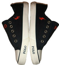 Polo Ralph Lauren Kid boys Rowan Sneaker navy blue orange horse 10 youth slip on