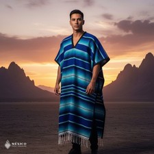 Traditional Mexican Sarape Gaban Poncho Handmade Ethnic Blanket Style