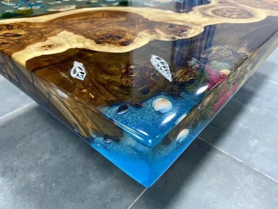 36"x60" Ocean Epoxy River Table Handmade Live Edge Wood Resin Coffee Dining Top - Image 4 of 4