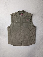 Wrangler Workwear Vest Mens Large 42-44 Canvas Quilt Lined Full Zip Chore Green