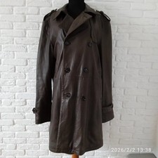 Men Strellson Trench Coat Brown Leather 52