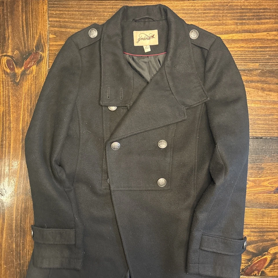 Chaqueta Abrigo Militar Grane Para Mujer Mediana Negra Manga Larga Doble Pecho Foto 2 de 4