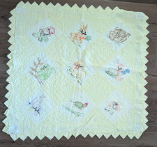 Vintage Embroidered Baby Nursery Quilt Animals - Cutter - Some Stains