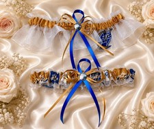 Handmade NBA Washington Wizards Wedding Garter Set, Gold Satin White Organza.