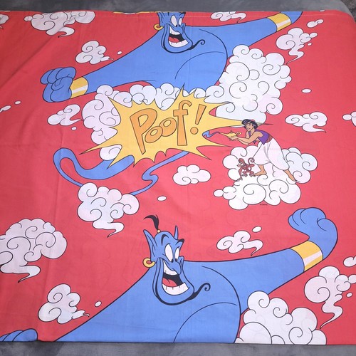 Vtg 90s Disney Aladdin Genie Abu POOF Twin Bedding Flat Sheet
