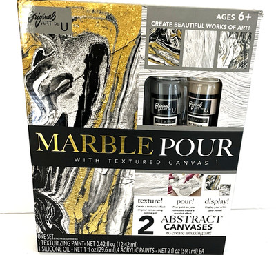 Marble Pour Kit w/2 Abstract Canvas  Texture Paints New in Box Original Art by U
