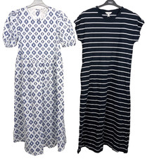 M&S Women's Midaxi Dress Size 10REG 2Pcs Bundle Navy Striped/Blue Geo Print NEW