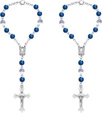 2PCS Car Rosary for Rearview Mirrors, Cross for Car Mirror Color: Ceramic Blue