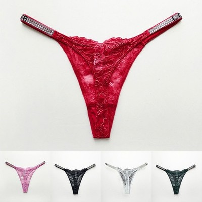 Damen Spitze Unterwäsche Fitness T-Back G String Buchstabe Glitzer Gürtel Tang