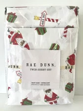 New RAE DUNN by Enchante TWIN Bed Sheet Set Christmas Mr & Mrs Santa Claus