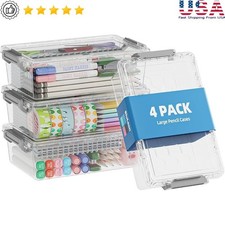 Clear Pencil Case Organizer 4 Pack Stackable Durable Storage Markers Crayons New
