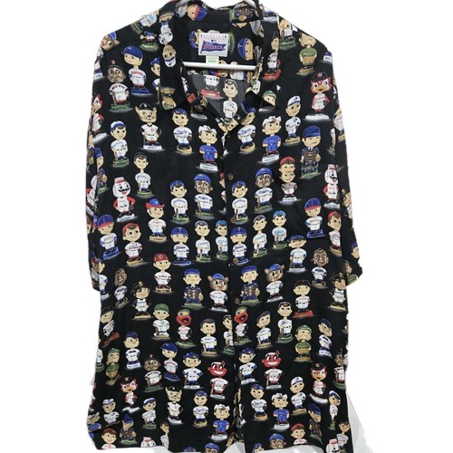 Reyn Spooner MLB Hawaiian Shirt Mens XXXL Black with MLB Bobbleheads All Over