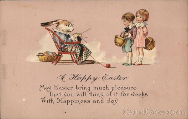 Easter Children Happy Antique Original Vintage Postcard