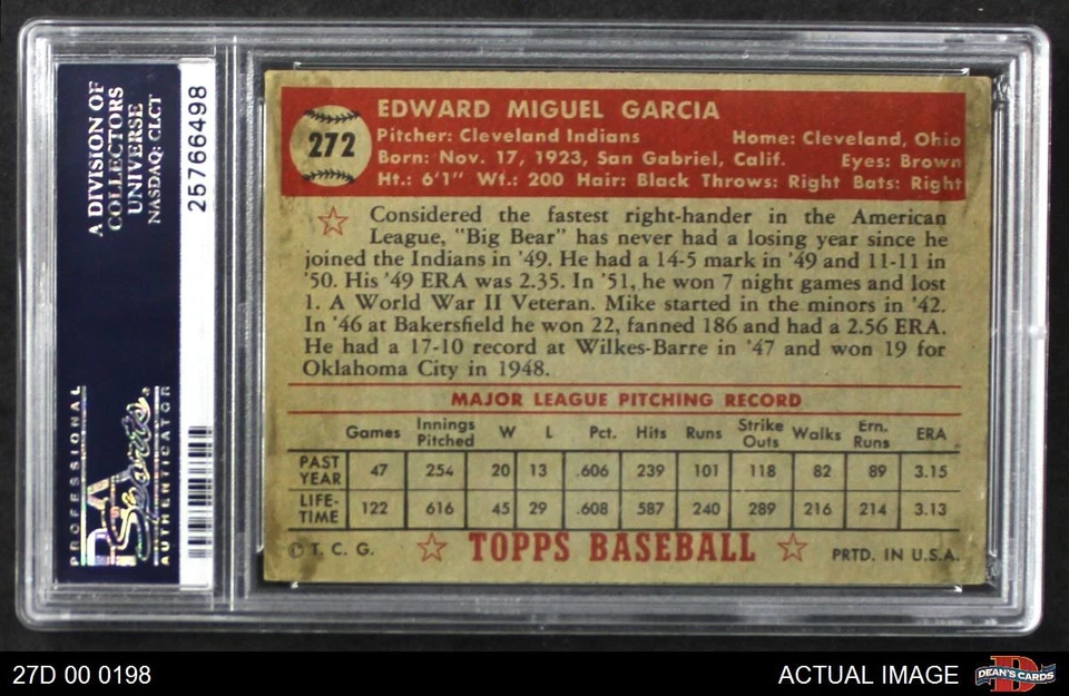 1952 Topps #272 Mike Garcia Indians PSA 5 - EX - Image 2 of 2