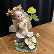 Resin Fairy Figurine Fairy core Sculpture w Wild Flowers 18cm *Flaws To Net Wing