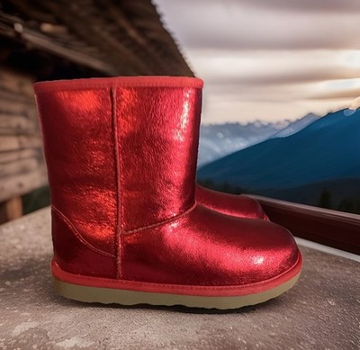 UGG KIDS CLASSIC II METALLIC SPARKLE 1125372K SAMBA RED SIZE 6 BOOTS/ BRAND NEW