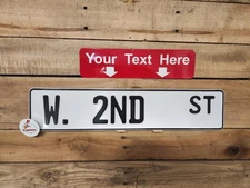 WHITE CUSTOM STREET SIGN - Embossed, Custom text, sign, home decor, garage