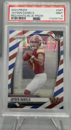 2024 Panini Prizm Jayden Daniels Rookie Red White & Blue Prizm PSA 9 MINT #347
